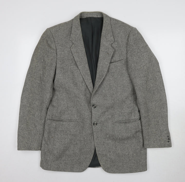 St Michael Men's Grey Wool Blazer, Size 38R, Herringbone