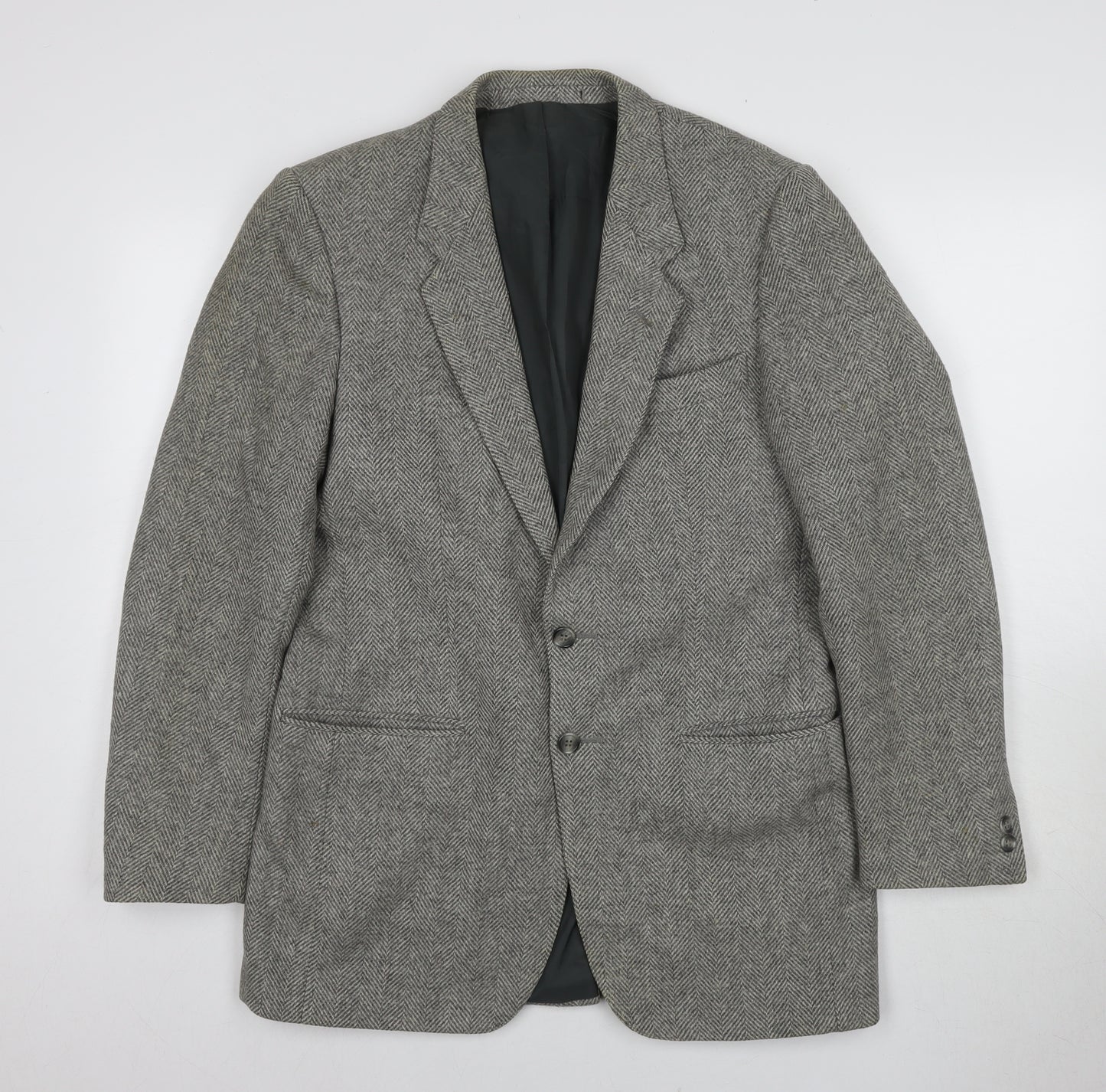 St Michael Men's Grey Wool Blazer, Size 38R, Herringbone
