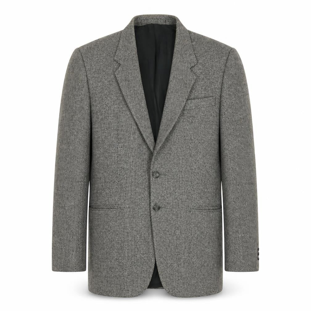 Front view of St Michael Men's Grey Wool Blazer, size 38R, Herringbone