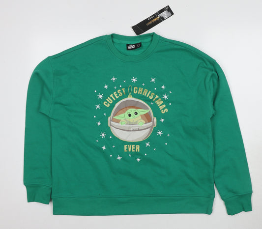 Front view of Star Wars Women's Green 12-14 Christmas Pullover Sweatshirt