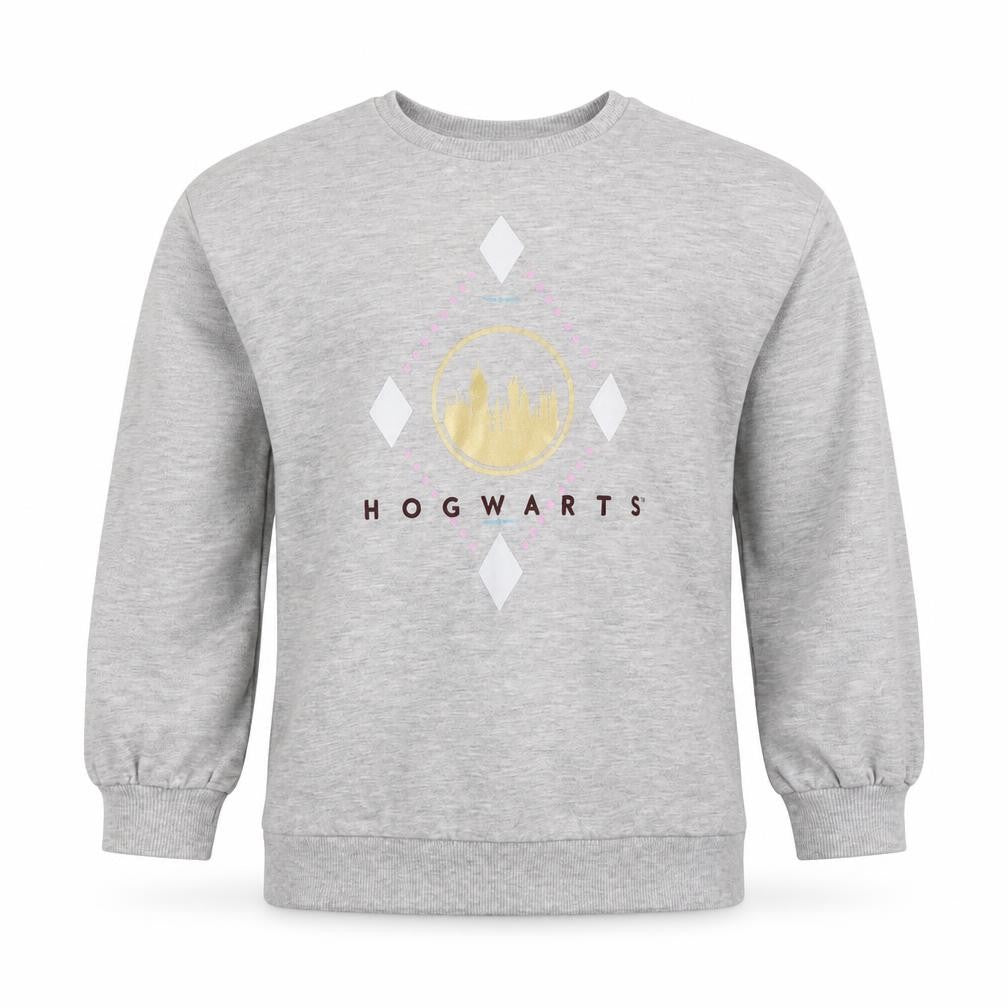 Front view of Wizarding World Grey girls’ pullover sweatshirt 9-10 years