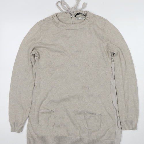 Oui Women's Beige Pullover Jumper, Size 14, Knit, Long Sleeve