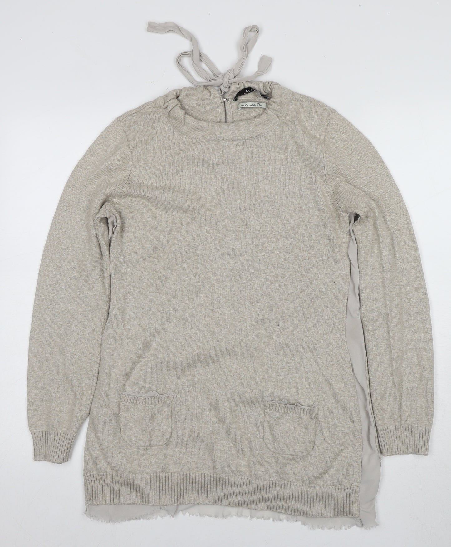 Oui Women's Beige Pullover Jumper, Size 14, Knit, Long Sleeve