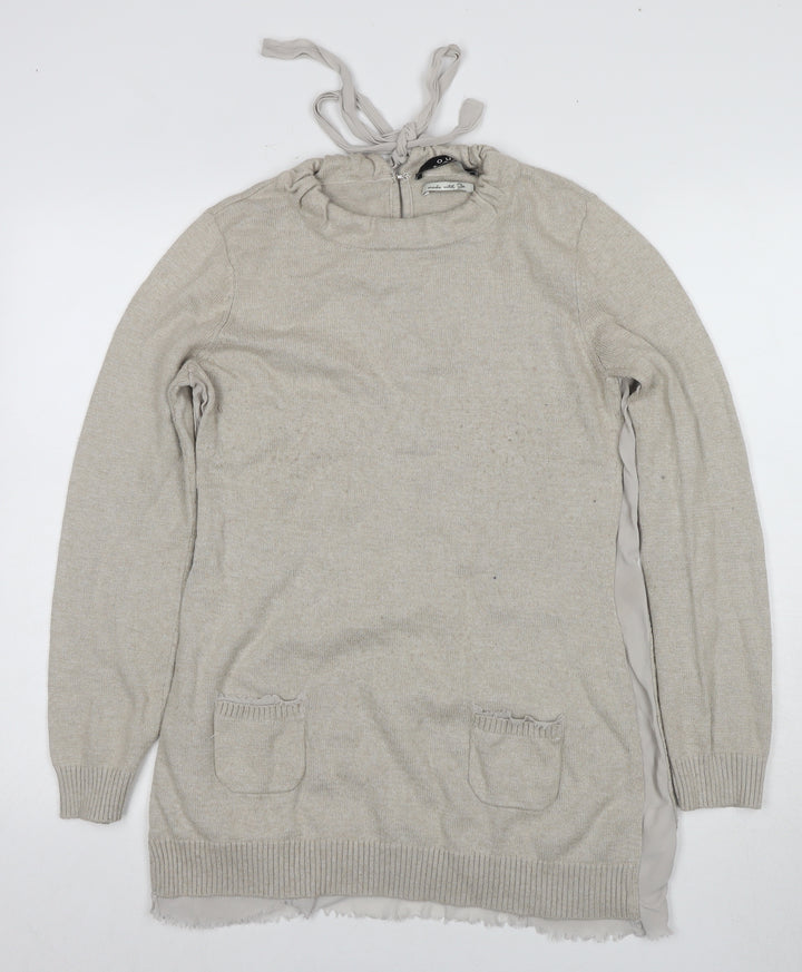 Oui Women's Beige Pullover Jumper, Size 14, Knit, Long Sleeve