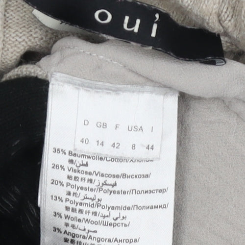 Oui Women's Beige Pullover Jumper, Size 14, Knit, Long Sleeve