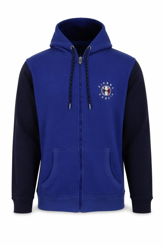 Front view of Pierre Cardin Men's Blue Full Zip Hoodie L