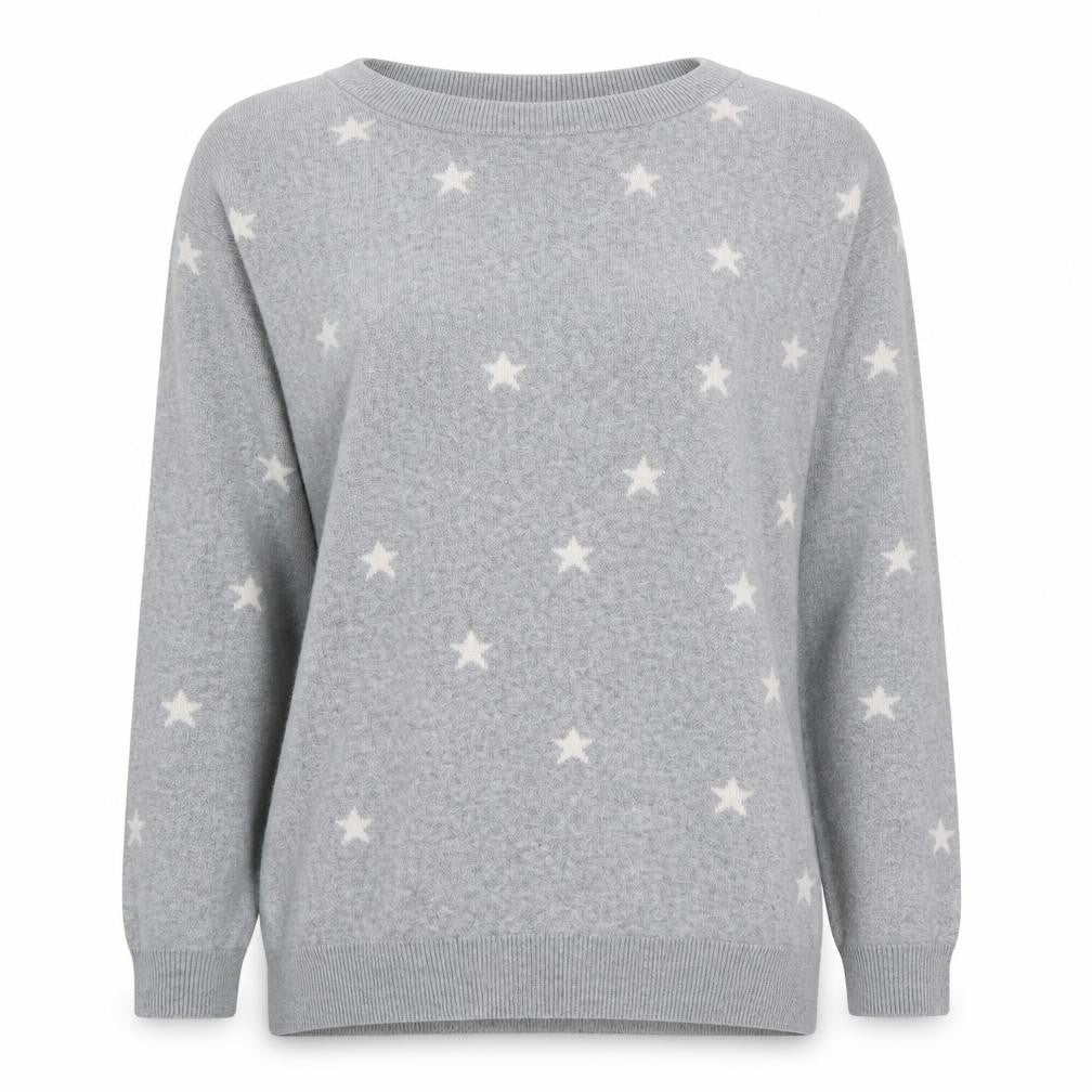 Front view of Mauvette Women's Grey Stars jumper, size 8