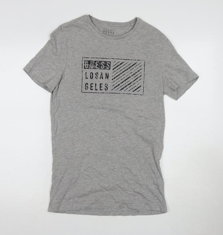 GUESS Men's Grey Crew Neck T-Shirt M Los Angeles Logo