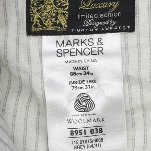 Marks and Spencer Men's Grey Check Trousers Size 34
