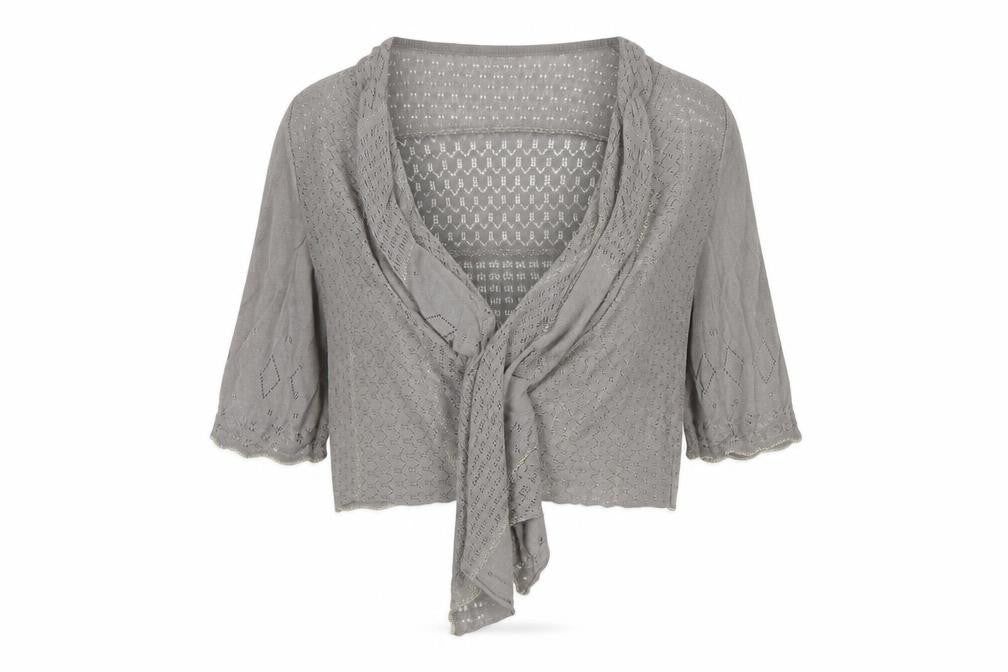 Front view of Monsoon Women's Grey Open-Knit Wrap Jumper M