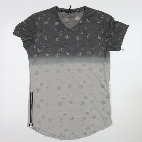 MJ Style Men's Grey Distressed V-Neck Tee M