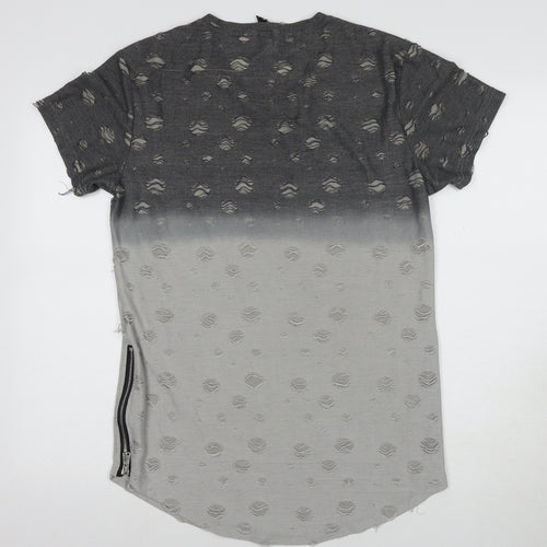 MJ Style Men's Grey Distressed V-Neck Tee M