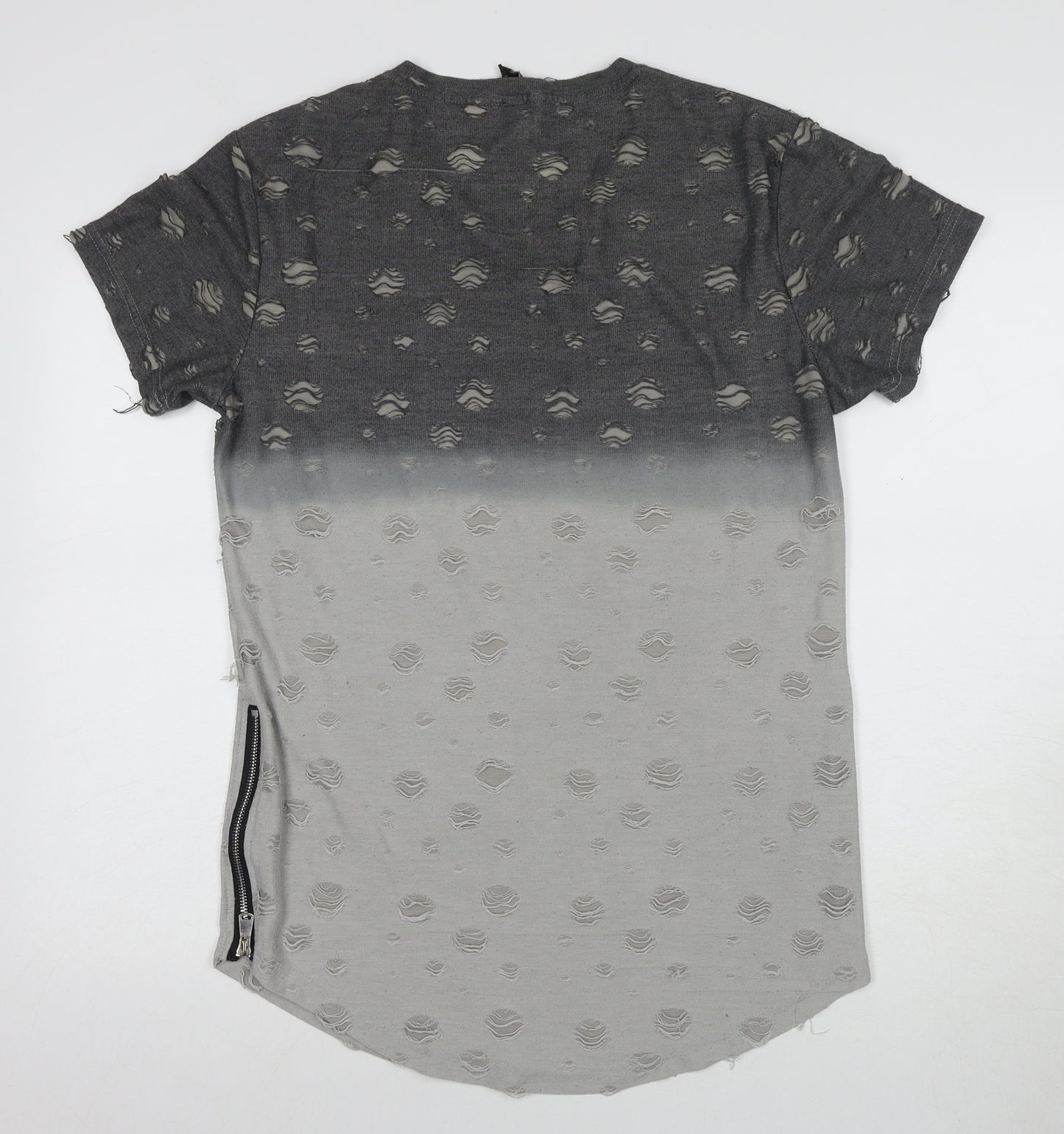 MJ Style Men's Grey Distressed V-Neck Tee M