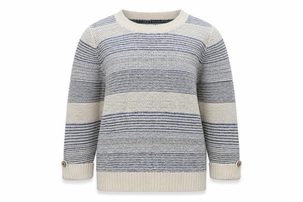 Front view of Moulinette & True Women's Beige Striped jumper, size 12