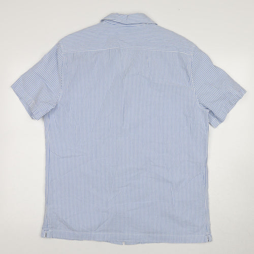 Marks and Spencer Men's Blue Striped Short Sleeve Shirt