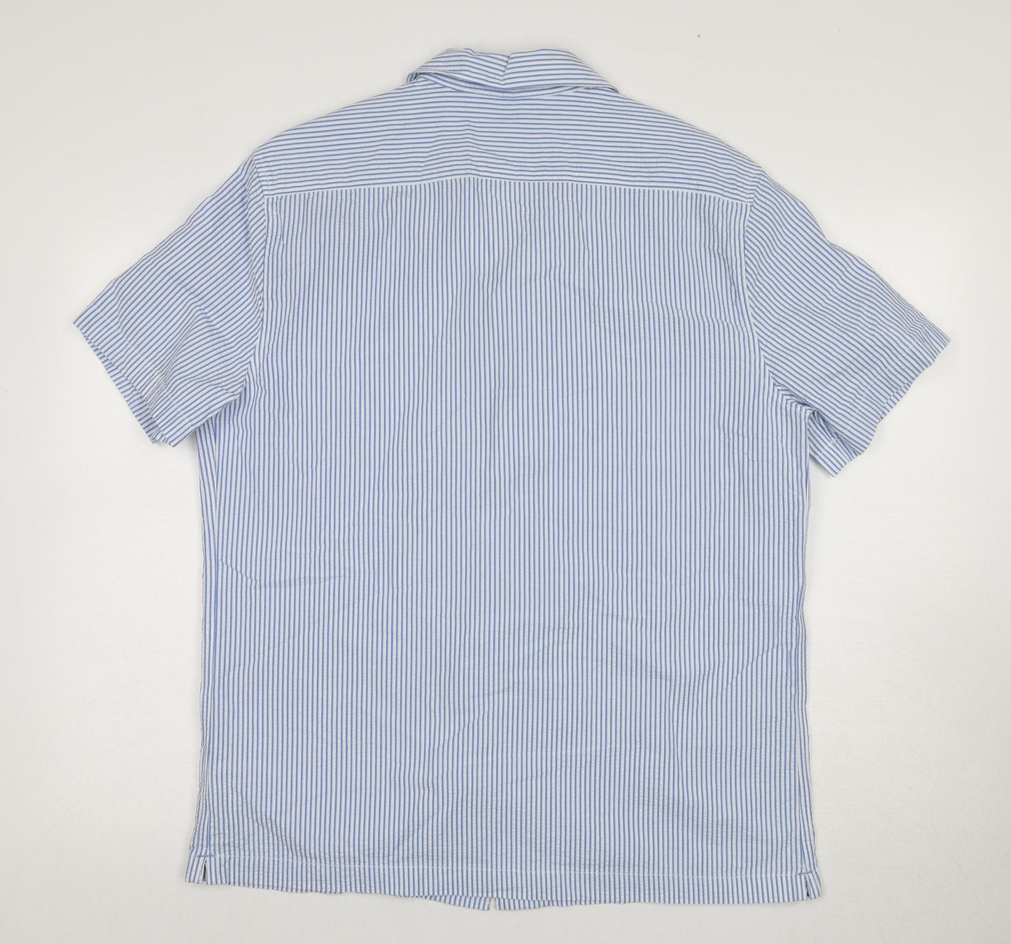 Marks and Spencer Men's Blue Striped Short Sleeve Shirt