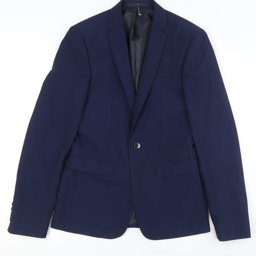 Burton Mens Blue Slim Fit Blazer 34R Wool Blend