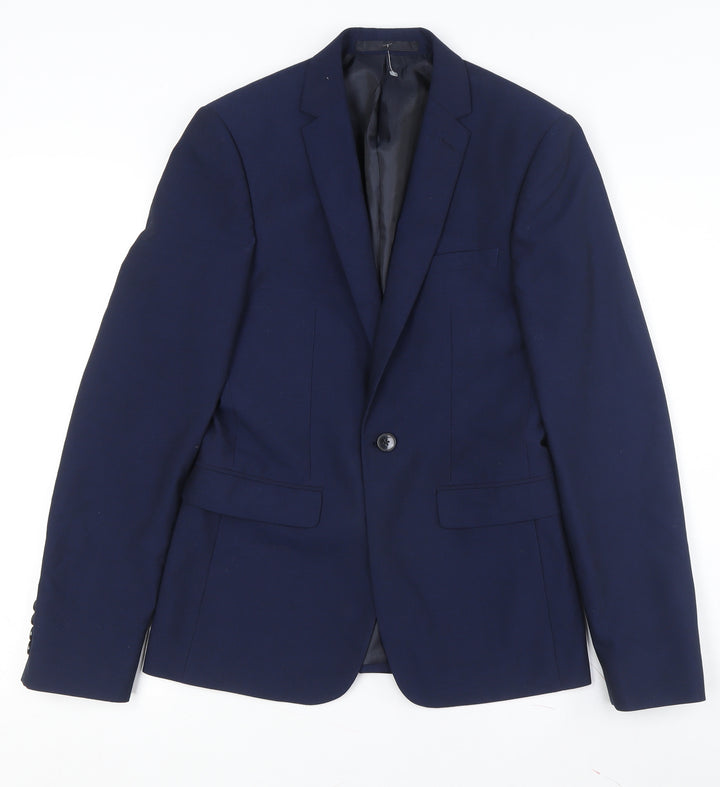 Burton Mens Blue Slim Fit Blazer 34R Wool Blend