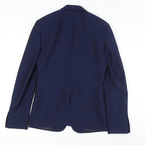 Burton Mens Blue Slim Fit Blazer 34R Wool Blend