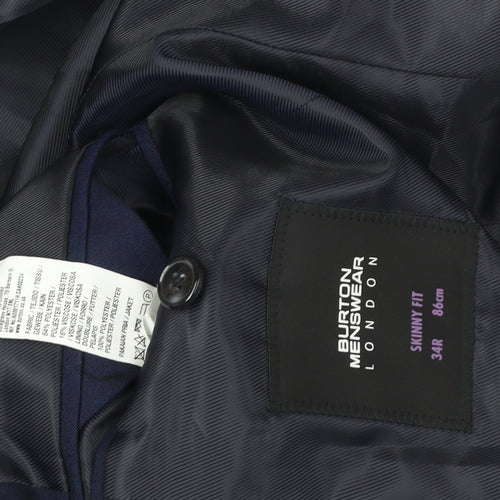 Burton Mens Blue Slim Fit Blazer 34R Wool Blend