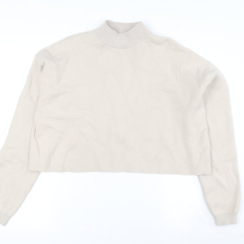 Bershka Women's Beige Mock Neck Pullover Jumper 2XS