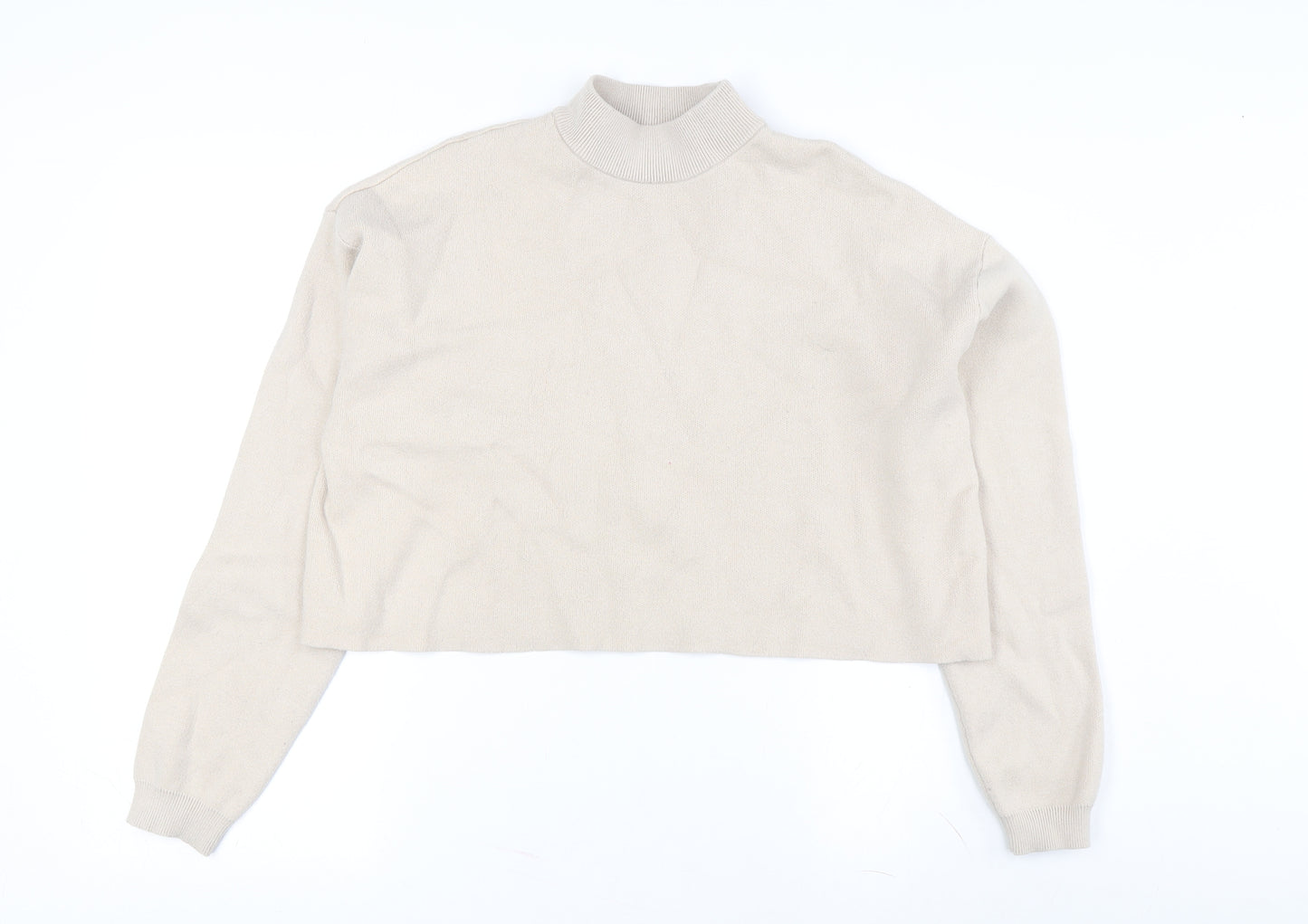 Bershka Women's Beige Mock Neck Pullover Jumper 2XS
