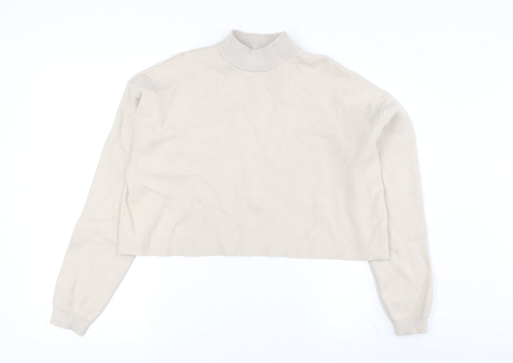 Bershka Women's Beige Mock Neck Pullover Jumper 2XS