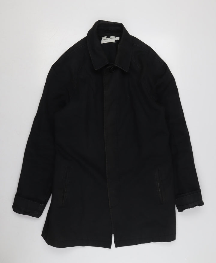 Topman Men's Black S Overcoat with Point Collar