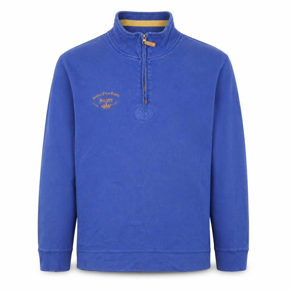 Front view of Tom Joule women’s blue 1/4 zip sweatshirt, size UK 12