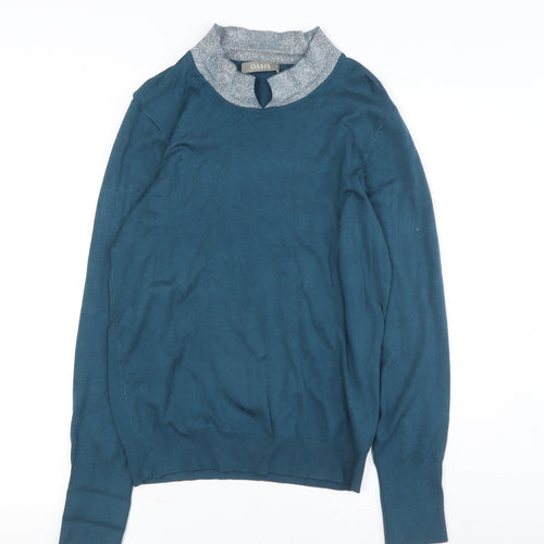 Oasis Women's Blue Mock Neck Pullover Jumper Medium