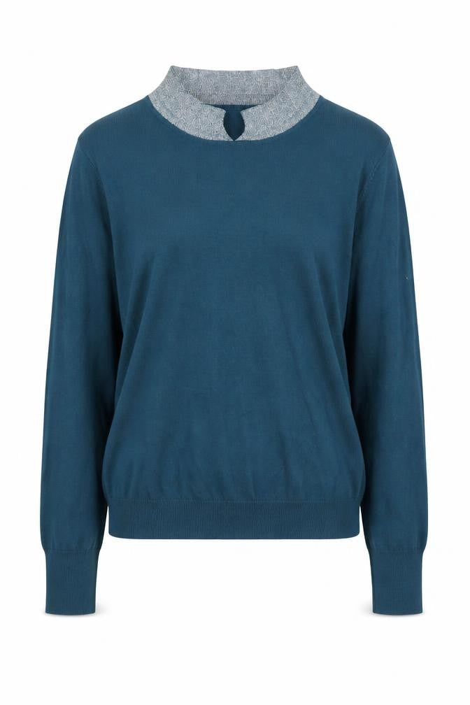 Front view of Oasis Women's Blue Mock Neck jumper Medium