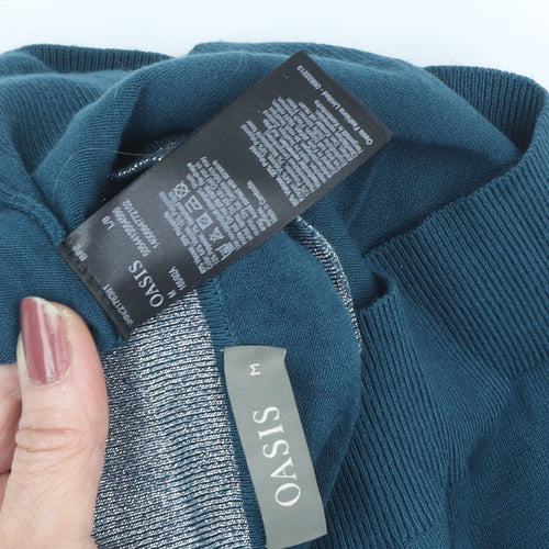 Oasis Women's Blue Mock Neck Pullover Jumper Medium