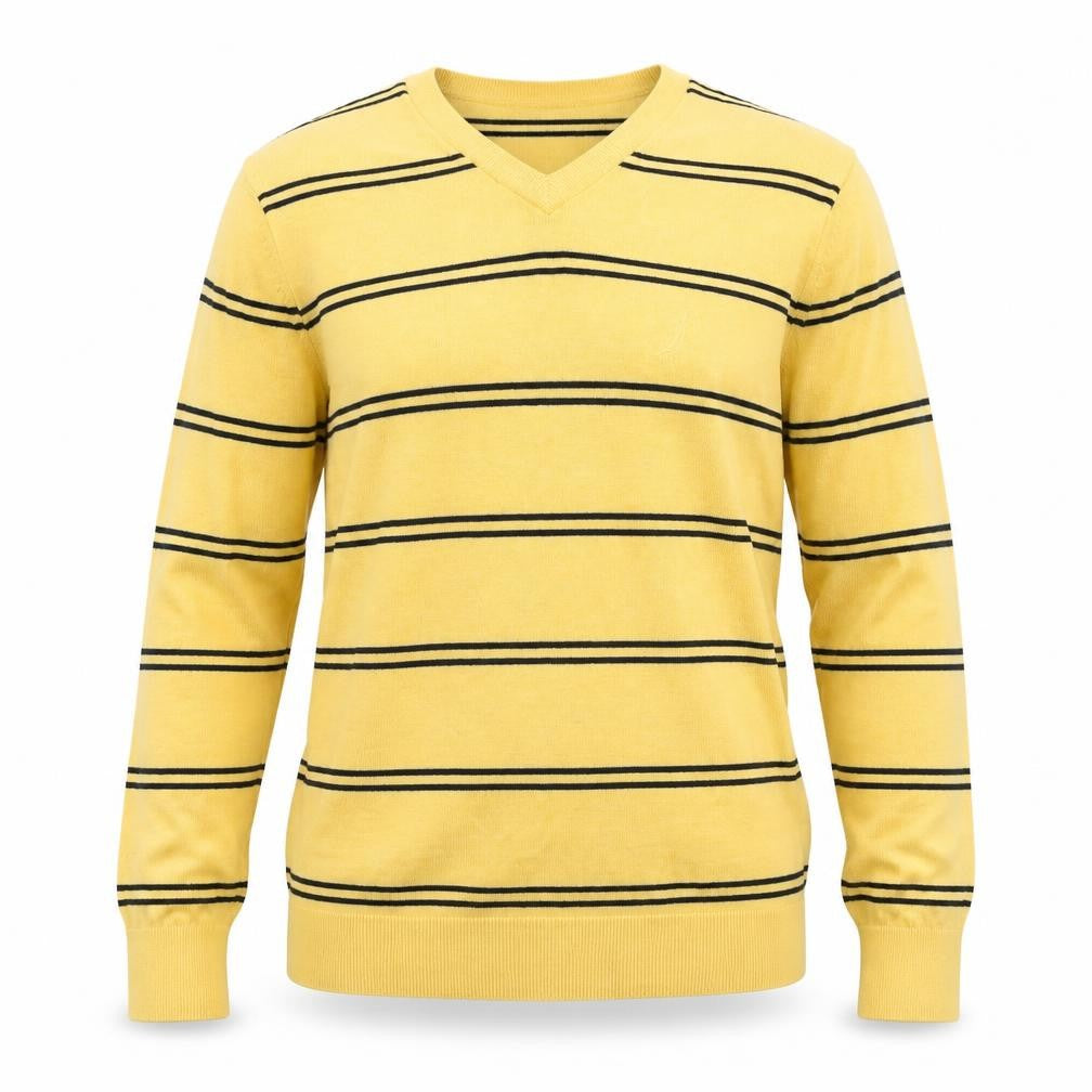 Front view of Nautica Men's Yellow V-Neck Striped jumper M