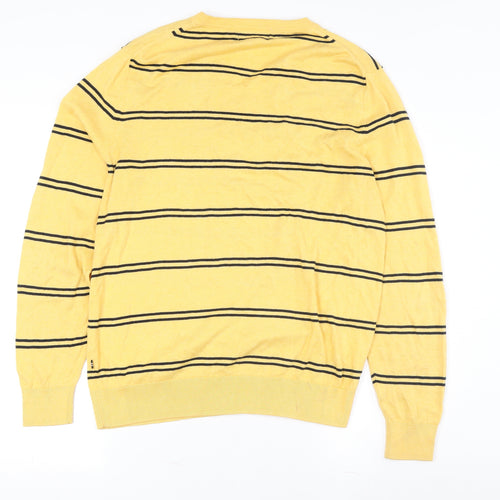 Nautica Men's Yellow V-Neck Striped Pullover Jumper M
