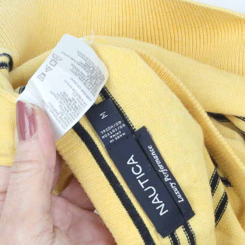 Nautica Men's Yellow V-Neck Striped Pullover Jumper M