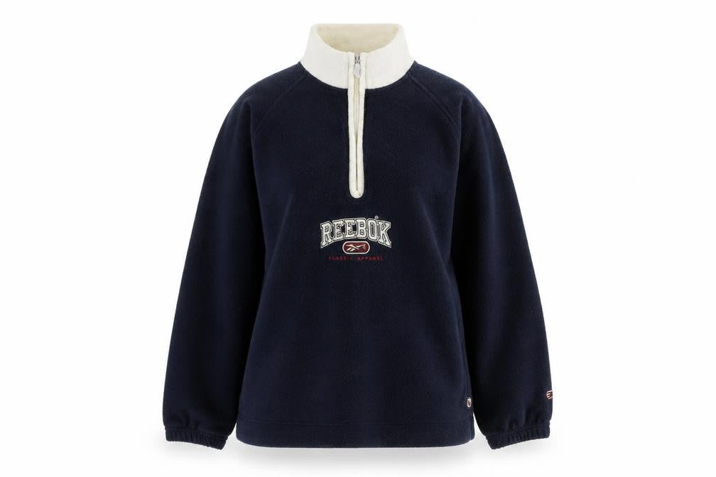Front view of Reebok unisex navy xs henley sweatshirt