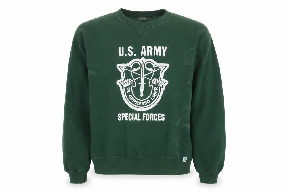 Front view of Russell Athletic Green Army Sweatshirt M