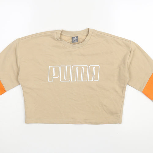 Puma Girls Beige Sweatshirt 9-10Y Graphic Pullover Top