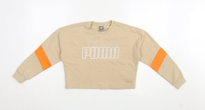 Puma Girls Beige Sweatshirt 9-10Y Graphic Pullover Top