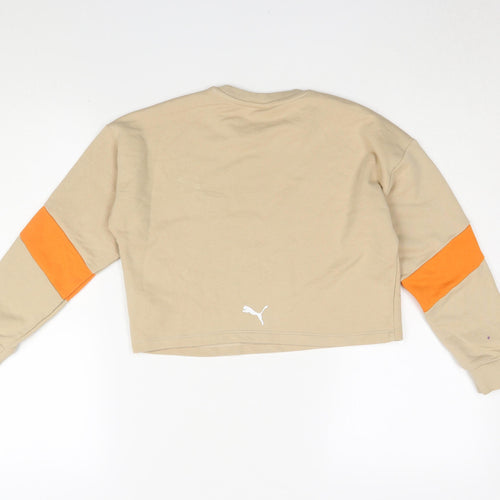 Puma Girls Beige Sweatshirt 9-10Y Graphic Pullover Top