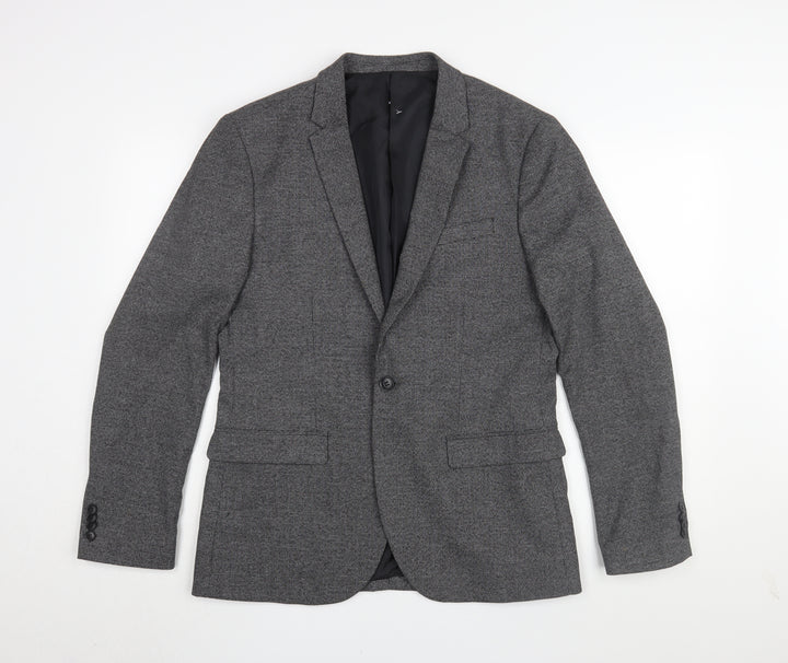 H&M Men's Grey Slim Fit Blazer 40R Single-Breasted