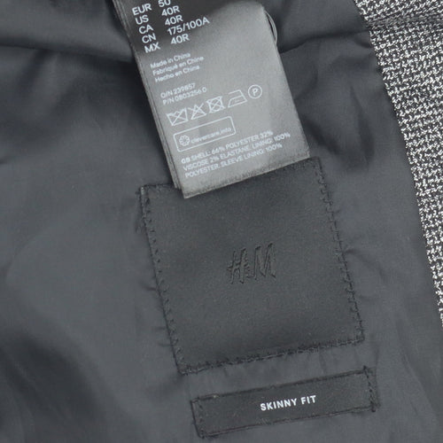 H&M Men's Grey Slim Fit Blazer 40R Single-Breasted
