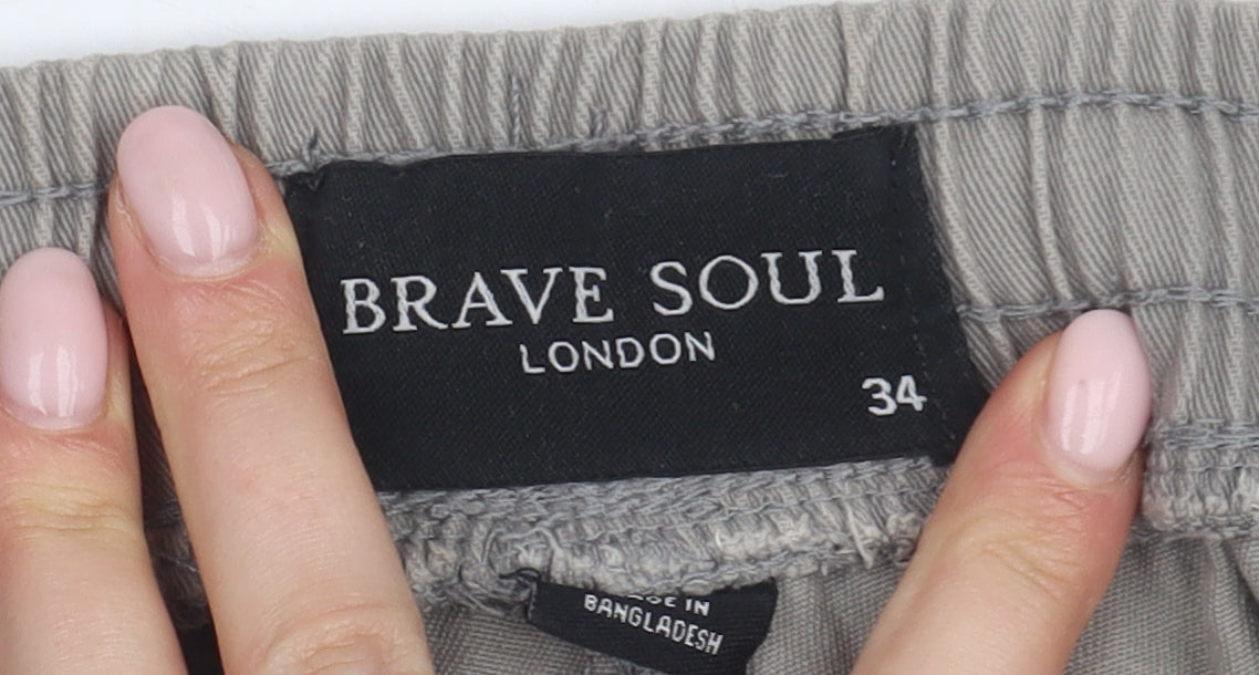 Brave Soul Men's Grey Cargo Trousers 34