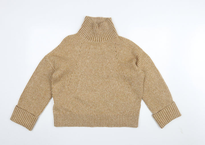 Topshop Women Beige XS High Neck Pullover Jumper