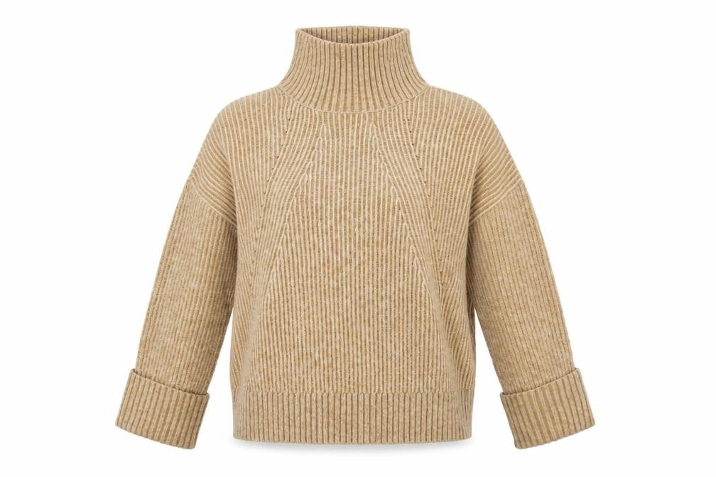 Front view of Topshop Women Beige XS High Neck jumper