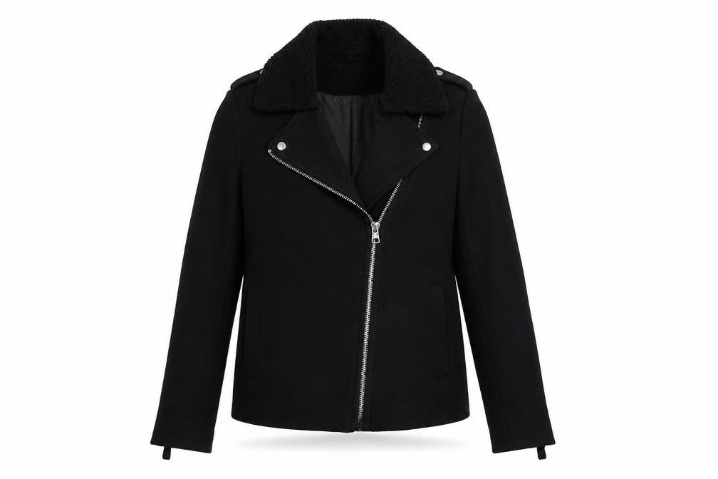Front view of Dorothy Perkins Women's Black Wool Moto Jacket S