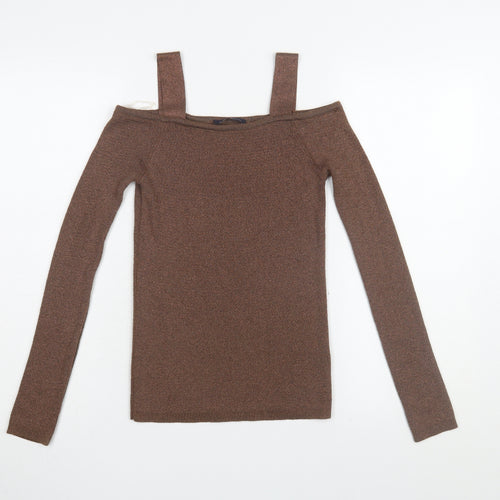 Marks and Spencer Women's Brown Knit Off-Shoulder Top