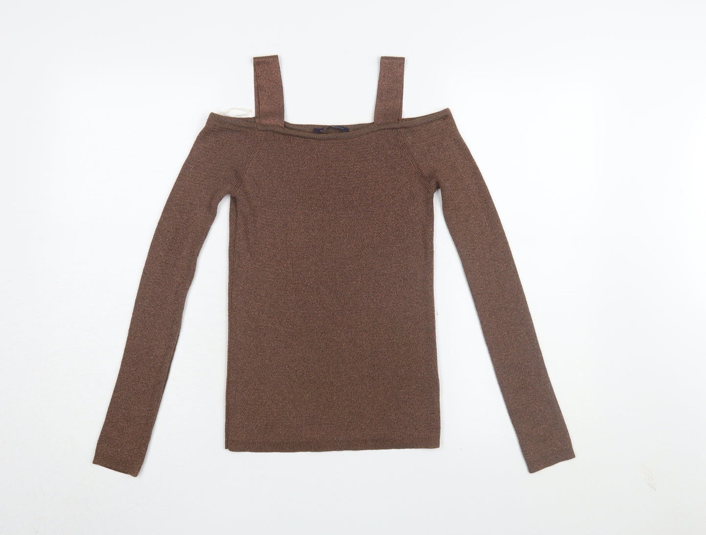 Marks and Spencer Women's Brown Knit Off-Shoulder Top