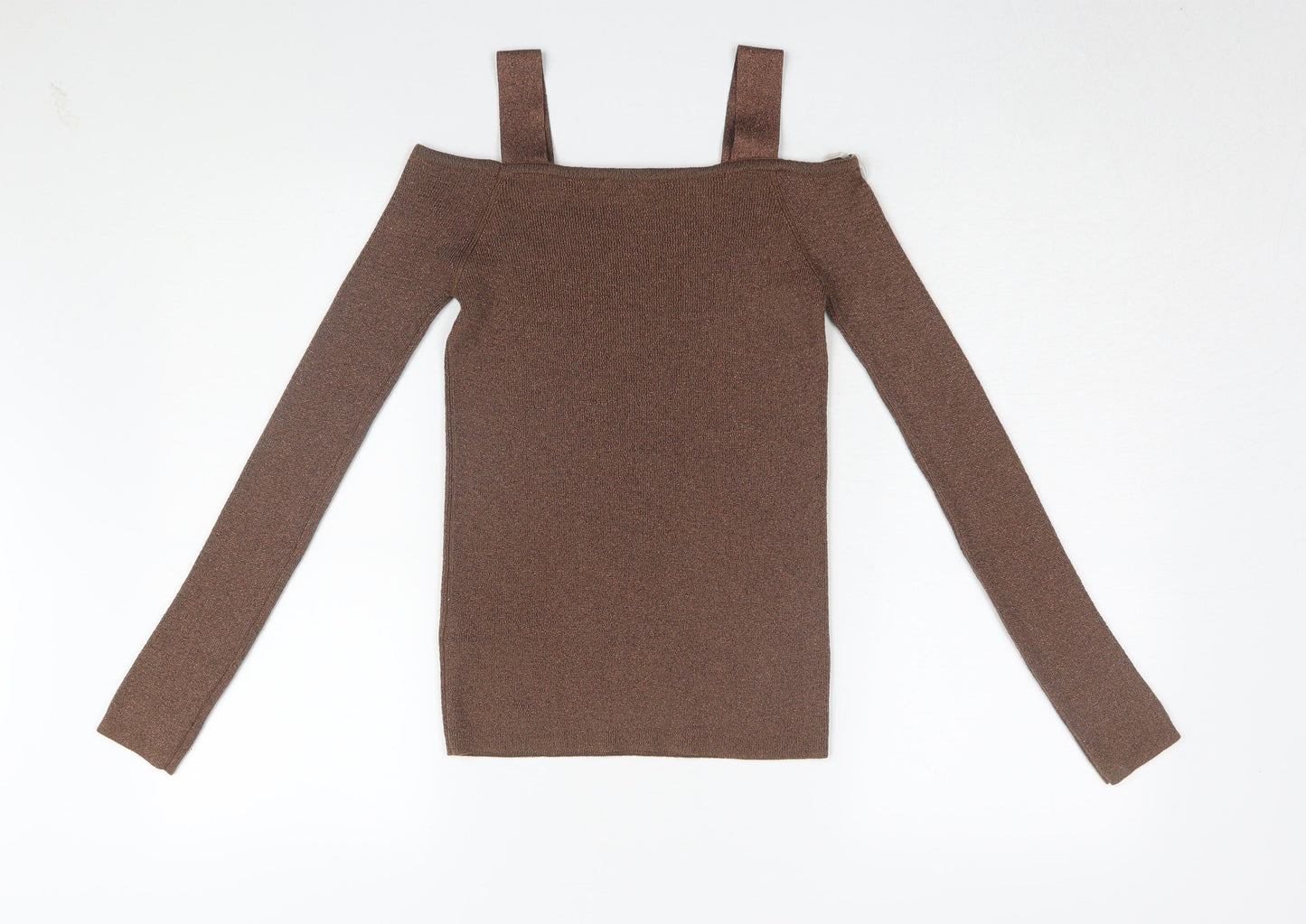 Marks and Spencer Women's Brown Knit Off-Shoulder Top