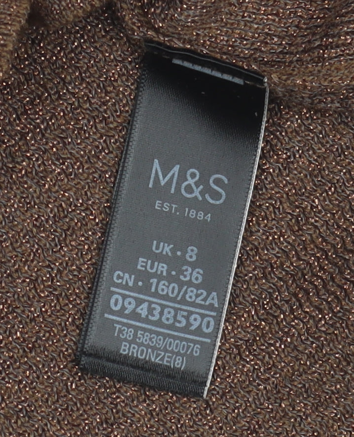 Marks and Spencer Women's Brown Knit Off-Shoulder Top